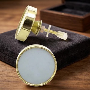 Round Brass Cabinet <b>Knob</b> with White Center Modern Style Furniture Handle <b>for</b> Kitchen <b>Dresser</b> Bathroom Warehouse Drawers & Doors - Product Image 2