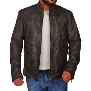 Vestes en cuir de moto classiques simples vintage lavées à col montant imperméables et réversibles - Product Image 1