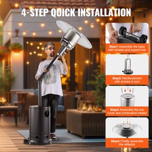 Riscaldatore a Propano da Esterno 50.000 BTU, Design Alto con Finitura Martellata, Bruciatore in Metallo con Ruote per Uso Esterno, Facile Installazione con Ombrellone - Product Image 4