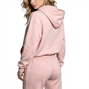 Women's Pink Hoodie Jogger Set Full Sleeve Regular Fit Casual Two Piece Tracksuit Solid Color Breathable Eco-Friendly Winter - Product Image 2