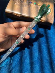 Estatuilla de Ángel de Aventurina verde tallada a mano al por mayor con varita de cristal de selenita Reiki energía curativa Feng Shui espiritual China - Product Image 3