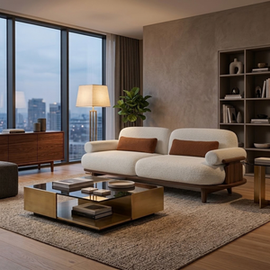 Modern Upholstered <b>Sofa</b> Solid <b>Wood</b> <b>Frame</b> Brown Cushion Living Room Lounge Furniture for Hotel Apartment Villa Interior - Product Image 4