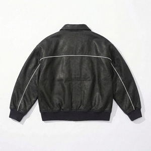 Chaqueta Bomber de Cuero con Ribete Blanco y Negro |   Chaqueta Bomber con Botones a Presión y Ribete |   Abrigo de Piel Sintética Estilo Urbano |   Fabricante OEM Personalizado - Product Image 2