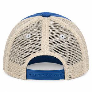Gorra de béisbol estilo camionero azul real vintage con bordado de letras griegas doradas, parte trasera de malla beige, visera curva desgastada, unisex, informal - Product Image 4