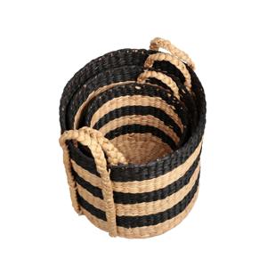 Panier de rangement empilable avec poignées, lot de 3, noir, naturel, fait main, vente en gros, écologique, fabriqué au Vietnam - Product Image 3