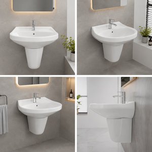 Lavabo mural demi-piedestal écologique, garantie 5 ans, finition polie, design traditionnel, hôtel, appartement, villa, hôpital - Product Image 4