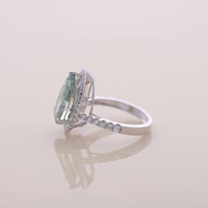 <b>Green</b> Pear Cut Moissanite Diamond Halo Engagement <b>Ring</b> in 925 Sterling Silver Promise <b>Ring</b> for Women - Product Image 1