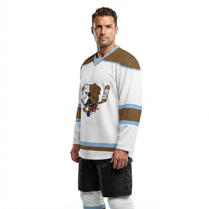Maillots de hockey imprimés OEM avec logo personnalisé et nom d'équipe, 100 % polyester mesh, séchage rapide, uniformes de hockey sur glace unisexes - Product Image 4