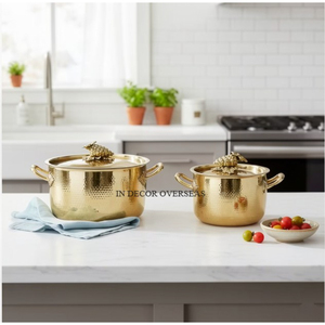 Juego de 2 Ollas de Metal Martillado de Lujo, Diseño Europeo Moderno Ecológico, Detalles en Tono Dorado, Aptas para Gas e Inducción - Product Image 3