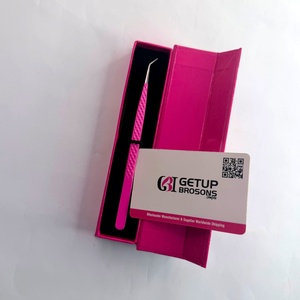 High Quality <b>Pink</b> Powder Coated Eyelash Tweezer Stainless Steel Smooth Tip Long 45 Isolation Precision <b>Tool</b> Custom <b>Box</b> Packaging - Product Image 1