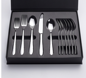 Ensemble de couverts modernes en acier inoxydable avec manche martelé, finition poli miroir, compatibles lave-vaisselle, pour table de mariage - Product Image 6