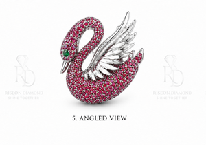 Elegant Swan Pink Moissanite <b>Silver</b> Brooch Premium 925 Sterling <b>Silver</b> Green Eye Blazer <b>Dress</b> Scarf Lapel Pin Handcrafted Luxury - Product Image 4