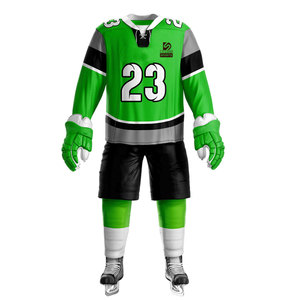 Maillots de hockey sur glace pour hommes à faible MOQ, style col en V, rayures blanches, imprimés par transfert thermique, respirants, légers, 100 % polyester - Product Image 1