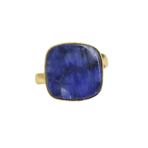 Laxmi Jewellers Classic <b>Ring</b> <b>24K</b> <b>Gold</b> Plated Brass Natural Cushion Sapphire Stone Unisex Daily Wear May Birthstone - Product Image 2