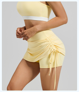 Jupe de sport froissée pour femme, anti-transparence, taille haute, élastique, pour la course, avec short de yoga deux pièces intégré, couleur unie, écologique, séchage rapide - Product Image 3