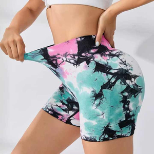 High Waist Tie Dye Print Yoga Shorts Women Sporty Stretch Knitted Quick Dry Skinny Fit Elastic Waist Short Pants - Product Image 4