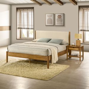 Set Camera da Letto Vichy 2 Pezzi, Letto Queen Size in Legno di Gomma con Piattaforma in Corduroy e Comodino, Arredamento Camera da Letto - Product Image 1