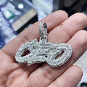 Pendentif en argent 925 avec diamants Moissanite taille ronde, lettre initiale scintillante, bijoux unisexes classiques hip-hop - Product Image 2
