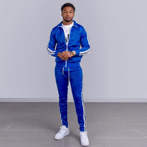 Survêtements pour hommes avec logo personnalisé, vêtements de sport actifs pour hommes, survêtements à manches longues, respirants, faible MOQ, ensembles de survêtements rayés pour hommes - Product Image 4