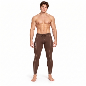 Pantalones de compresión para hombre con cordón en la cintura, de longitud completa, capa base para gimnasio, con costuras en contraste, leggings de yoga con cordón en la cintura - Product Image 4