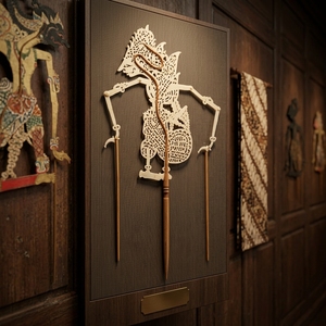 Marionnette de théâtre des ombres Wayang Kulit en cuir indonésien artisanale, Rama Wijaya, décoration murale traditionnelle culturelle, ornement artisanal - Product Image 6