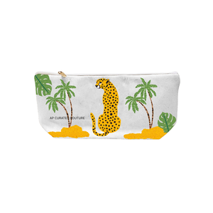 Summer Lemon Customized <b>Beaded</b> Canvas Fruit Print <b>Large</b> Portable Soft Handle Makeup Pouch Bohemian Style Zipper Bag - Product Image 1