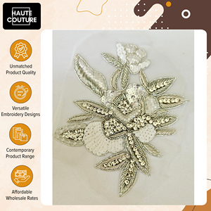 La Mejor Oferta en Apliques Hechos a Mano - Juego de 3 Motivos con Hilos de Plata, Cuentas y Lentejuelas para Accesorios de Ropa de la India - Product Image 4