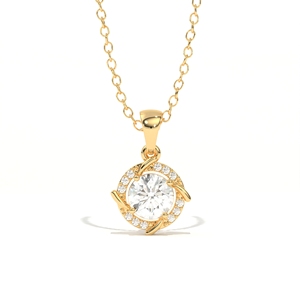 Pendentif Aarinya pour femme en or rose-blanc-jaune 9 carats avec diamant de laboratoire rond brillant et halo pavé en spirale lumineuse - Product Image 1