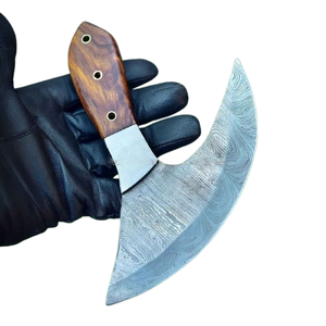 Handmade Damascus Steel Ulu Knife Custom Chopping Knife With Wooden Handle Pizza Slicer & Leather <b>Craft</b> Skiving Knife - Product Image 1
