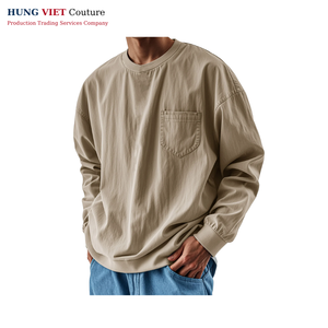 Made In Vietnam hasta la cadera Camiseta de manga larga Boxy Sand Beige Retro Style - Product Image 2
