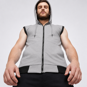 Custom Men Eco Friendly Sleeveless Zip Up Gym <b>Hoodie</b> Lightweight Fitness Training Activewear Vest OEM ODM <b>Workout</b> Zipper <b>Hoodie</b> - Product Image 3
