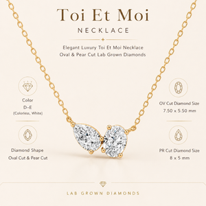 สร้อยคอหรูหราสง่างาม Toi Et Moi รูปไข่ประดับเพชรทรงลูกแพร์เพาะเลี้ยงในห้องปฏิบัติการ ทอง 14K รับรองโดย IGI เหมาะสำหรับงานหมั้น งานครบรอบ งานแต่งงาน และงานเลี้ยง - Product Image 5