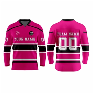 Custom Ice Hockey Jersey Pink Black Sublimated Moisture Wicking Full Sleeve Unisex Adult Team Apparel Wholesale - Product Image 1