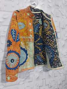 เสื้อแจ็คเก็ตผ้าฝ้ายปักลายคันธาทำมือสำหรับผู้หญิง เสื้อแจ็คเก็ตโบโฮปักลายคันธาแบบวินเทจ เสื้อแจ็คเก็ตปะติดลายดอกไม้แบบคันธา เสื้อแจ็คเก็ตผ้าควิลท์คันธา - Product Image 4