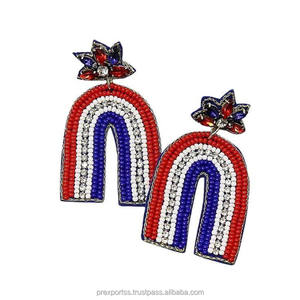Pendientes de Aro con Cuentas Vibrantes de EUA, Joyería Patriótica Linda y llamativa, Unisex, para Fiesta, Tamaño Personalizado, Regalo para el 4 de Julio, Día de la Independencia - Product Image 3