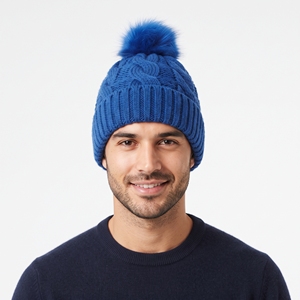 Bonnet en tricot bleu épais unisexe, bonnet en tricot torsadé personnalisé, bonnet d'hiver côtelé doux et chaud avec pompon pour usage quotidien en extérieur - Product Image 3