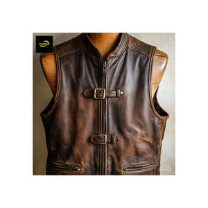 เสื้อกั๊กหนังแท้สีดำสำหรับผู้ชาย Champ King ทำมือ ระบายอากาศได้ดี น้ำหนัก 360 กรัม เหมาะสำหรับฤดูหนาว สไตล์คาวบอย ไบค์เกอร์ คอตั้ง - Product Image 1