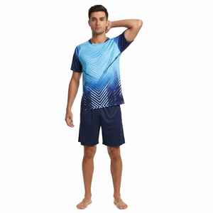 Ensemble de maillot de tennis sublimé pour homme Gradient Blue Moisture, manches courtes, coupe athlétique, tissu respirant, vêtements d'été - Product Image 2