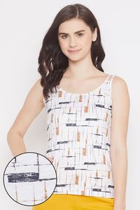 Débardeur pour femme à motif géométrique imprimé, col rond, décontracté, sans manches, en tricot, respirant, en coton - Product Image 1