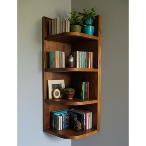 Estantería de Esquina Moderna de Madera de Teca Sólida, Estante de Almacenamiento Montado en la Pared con Diseño de Estante Abierto Multifuncional - Product Image 1