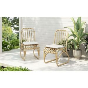 Set di 2 Sedie da Pranzo in Vimini PE per Esterni con Cuscini Lavabili, per Giardino, Patio, Bordo Piscina, Sedie in Rattan Naturale - Product Image 2