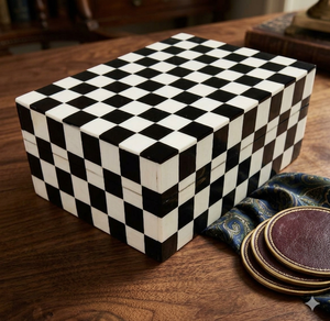 <b>Black</b> and White Checked Resin Cheap Prices Jewelry <b>Boxes</b>, Bone Inlay Resin Gift Box, Resin Box for Giveaway and Festival Gifting - Product Image 1