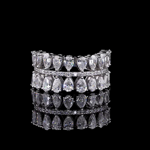 แหวนเพชรทรงลูกแพร์สองแถว เพชรเลี้ยงในห้องปฏิบัติการ ทองคำแท้ 14K แหวนคลาสสิกสำหรับผู้หญิง ของขวัญวันครบรอบสุดพิเศษ - Product Image 1