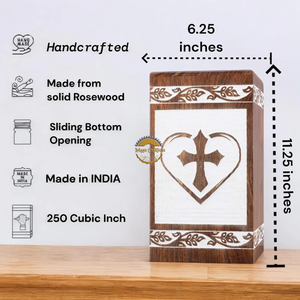 Urne funéraire artisanale en forme de cœur chrétien et urne funéraire en bois naturel avec époxy bleu, boîte à cendres artistique, souvenir commémoratif par AYAANS - Product Image 4