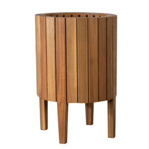 Handcrafted Cylinder Wooden <b>Planter</b> Box With <b>Plastic</b> Liner, Natural Solid Wood Outdoor Flower Pots Garden Decor Vietnam - Product Image 2