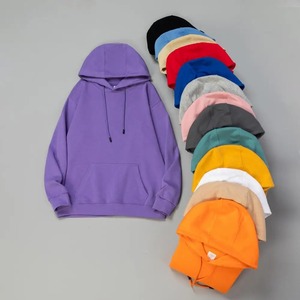 Sweat-shirt à capuche unisexe, coupe classique, en coton tricoté, couleur unie, décontracté, pour l'automne, avec poche avant, bleu, blanc, rose, 2027 - Product Image 3