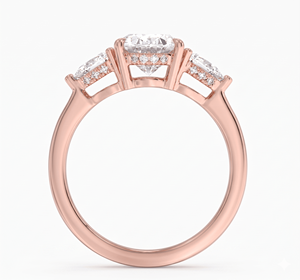 Bague de fiançailles Victoria avec diamant taille ovale et bande de diamants taille poire pour femme, diamants de laboratoire - Product Image 3