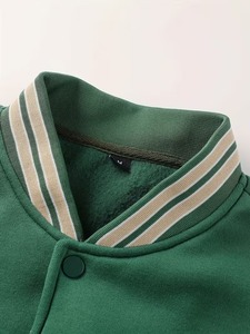 Customized High Quality 100% Cotton Men's Green <b>Summer</b> Varsity <b>Jacket</b> Fleece Lining Breathable Eco-Friendly Embroidered Logo - Product Image 2