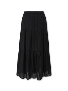 Women's Tiered BCI Cotton Linen-Look Breathable Casual Long Maxi <b>Skirt</b> <b>Elastic</b> <b>Waist</b> Flowy Black Pleated - Product Image 3