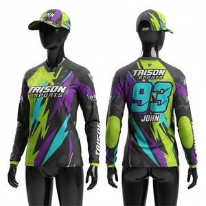 Maillot de cyclisme BMX pour femmes, 160 GSM, polyester respirant, impression par sublimation, vert fluo, violet, cyan, panneau graphique, logo personnalisé - Product Image 1